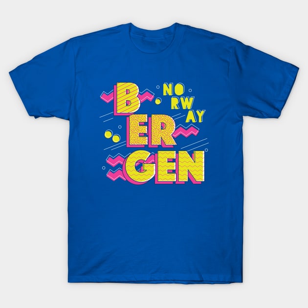 Retro 90s Bergen, Norway T-Shirt by SLAG_Creative